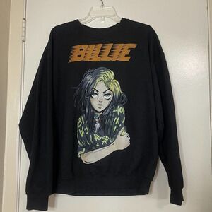 BILLIE EILISH Anime Crewneck world tour black graphic Sweatshirt size L